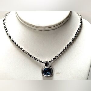 David Yurman Sterling & 14K Gold Diamond & Blue Topaz Necklace